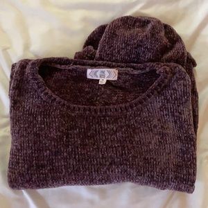 Balloon sleeve cropped chenille sweater